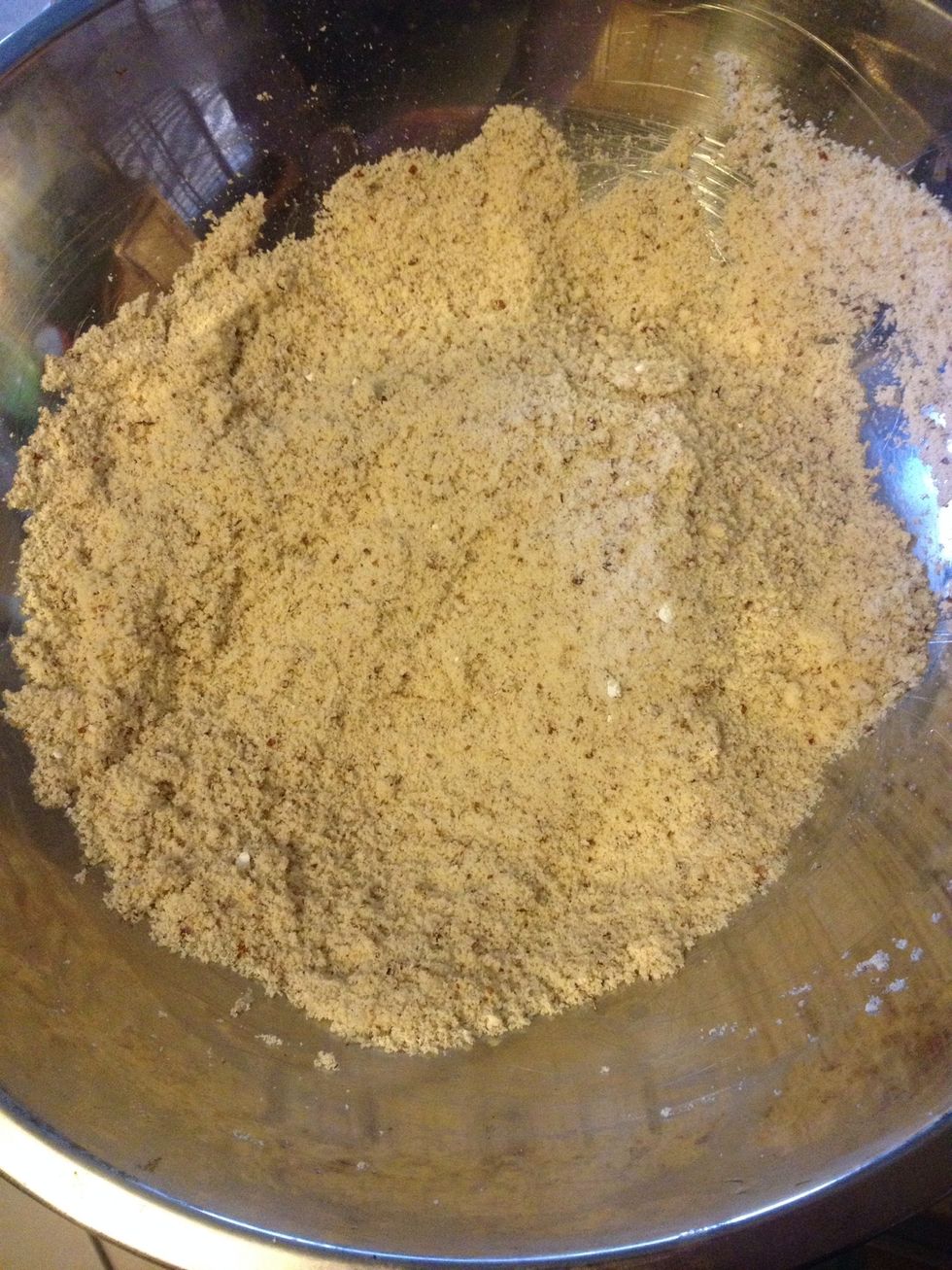 Mix almond flour, stevia, baking powder, and salt.