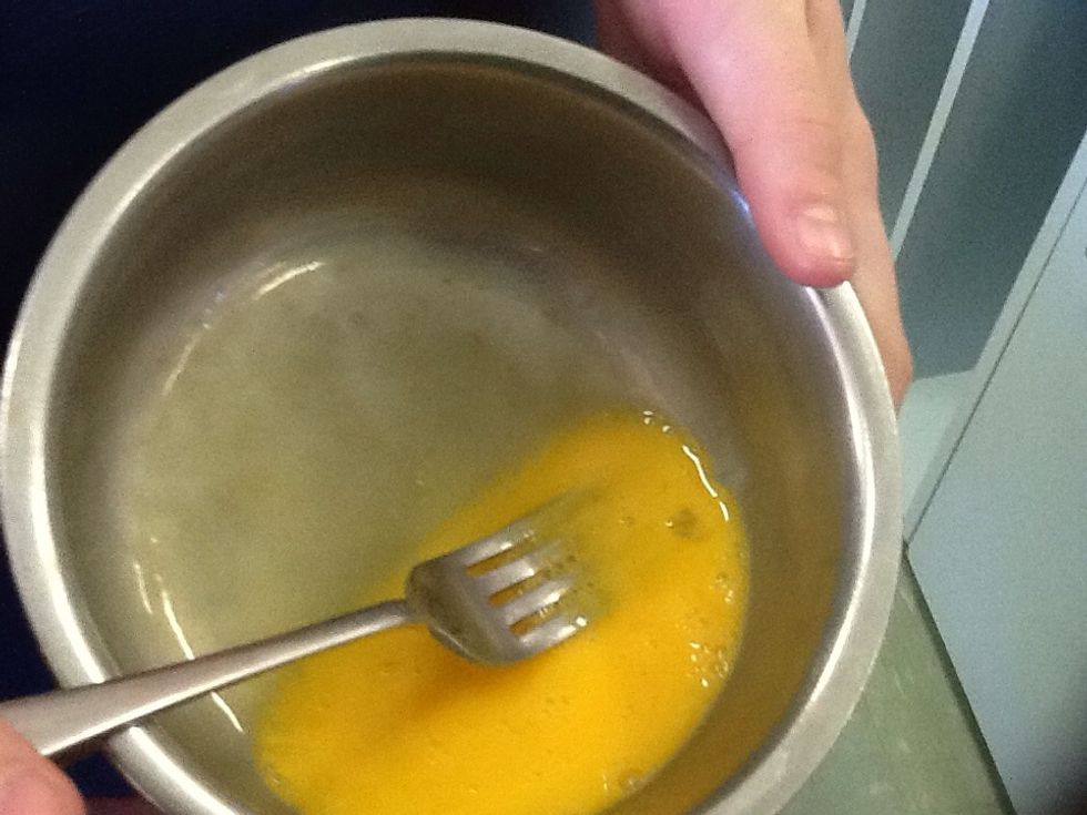 Mix an egg in a bowl with a fork and then mix it with the milk and the butter