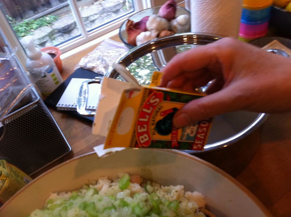 Mix and add poultry seasoning to taste. Don't skimp on the spices.