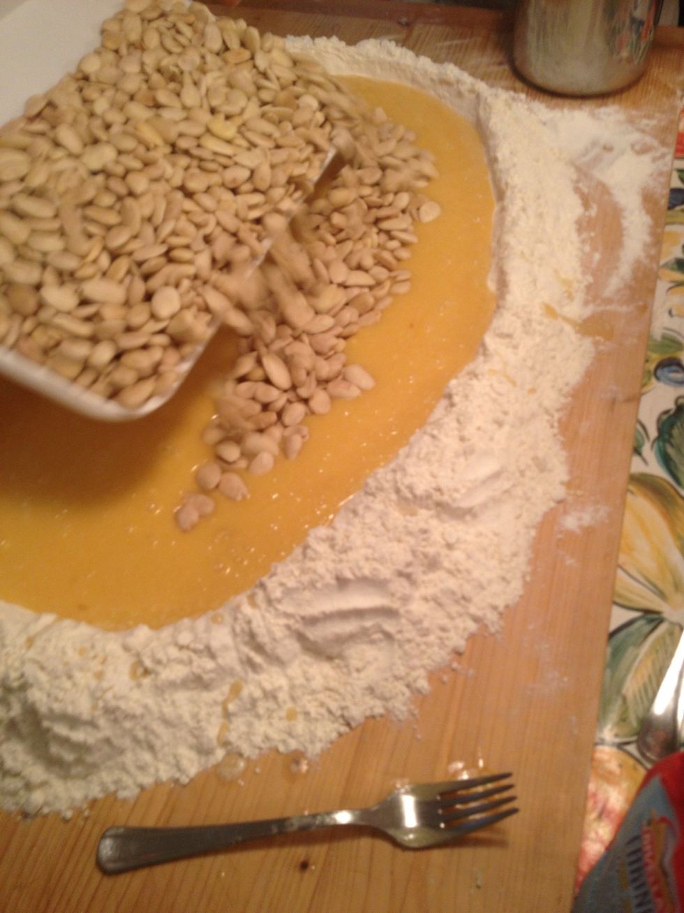 Mix and add the almonds