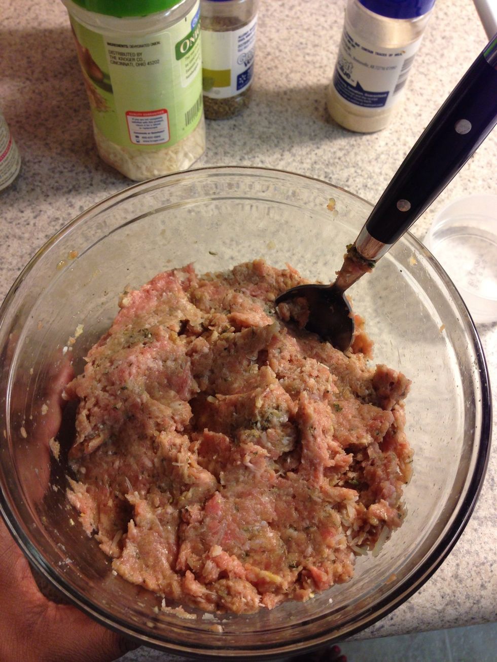Mix and now make the meatballs into whatever size you like