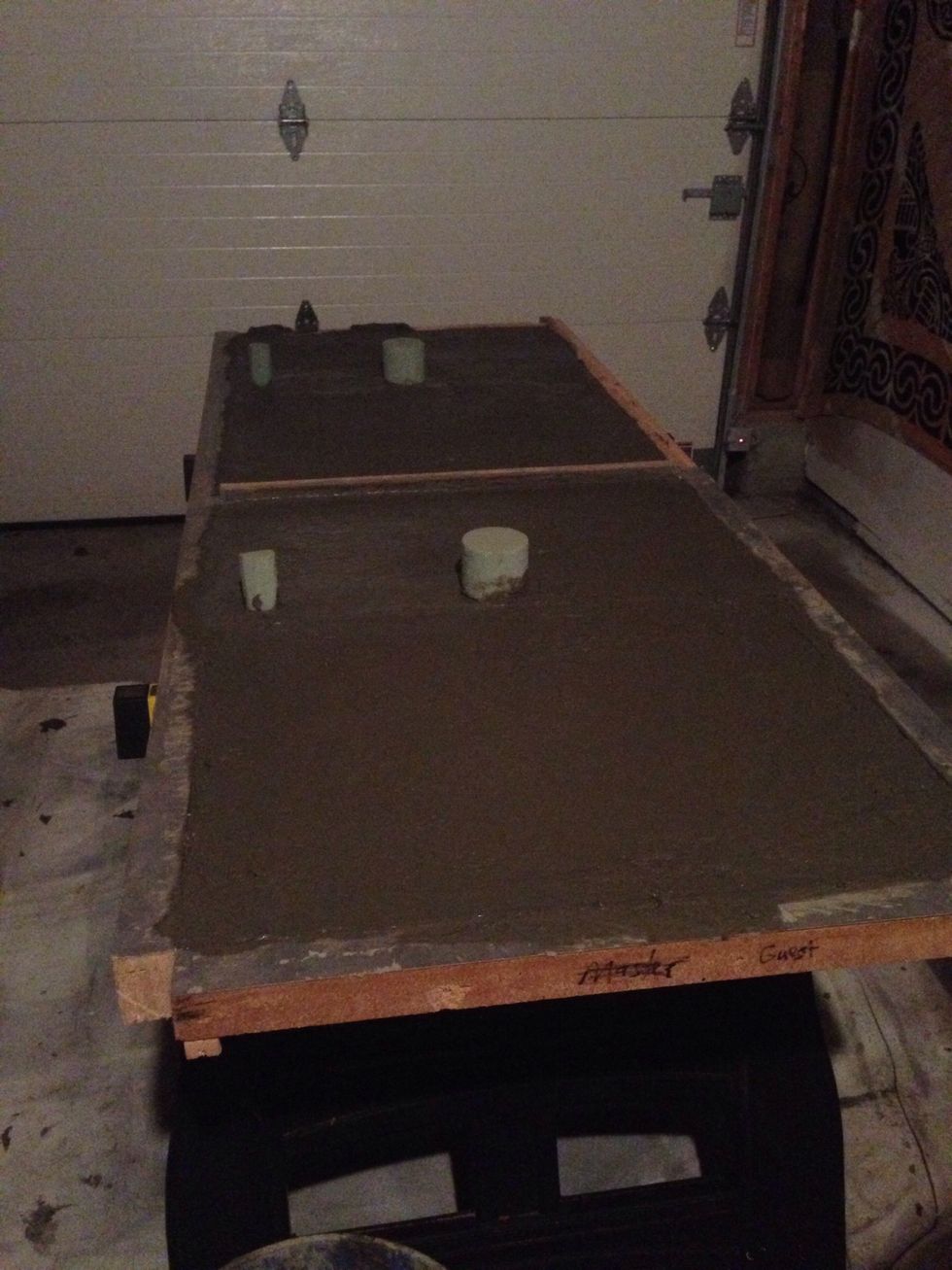 Mix and pour the concrete, per the ratio of the chose bag. Use a hand sander along the bottom to help release air bubbles.