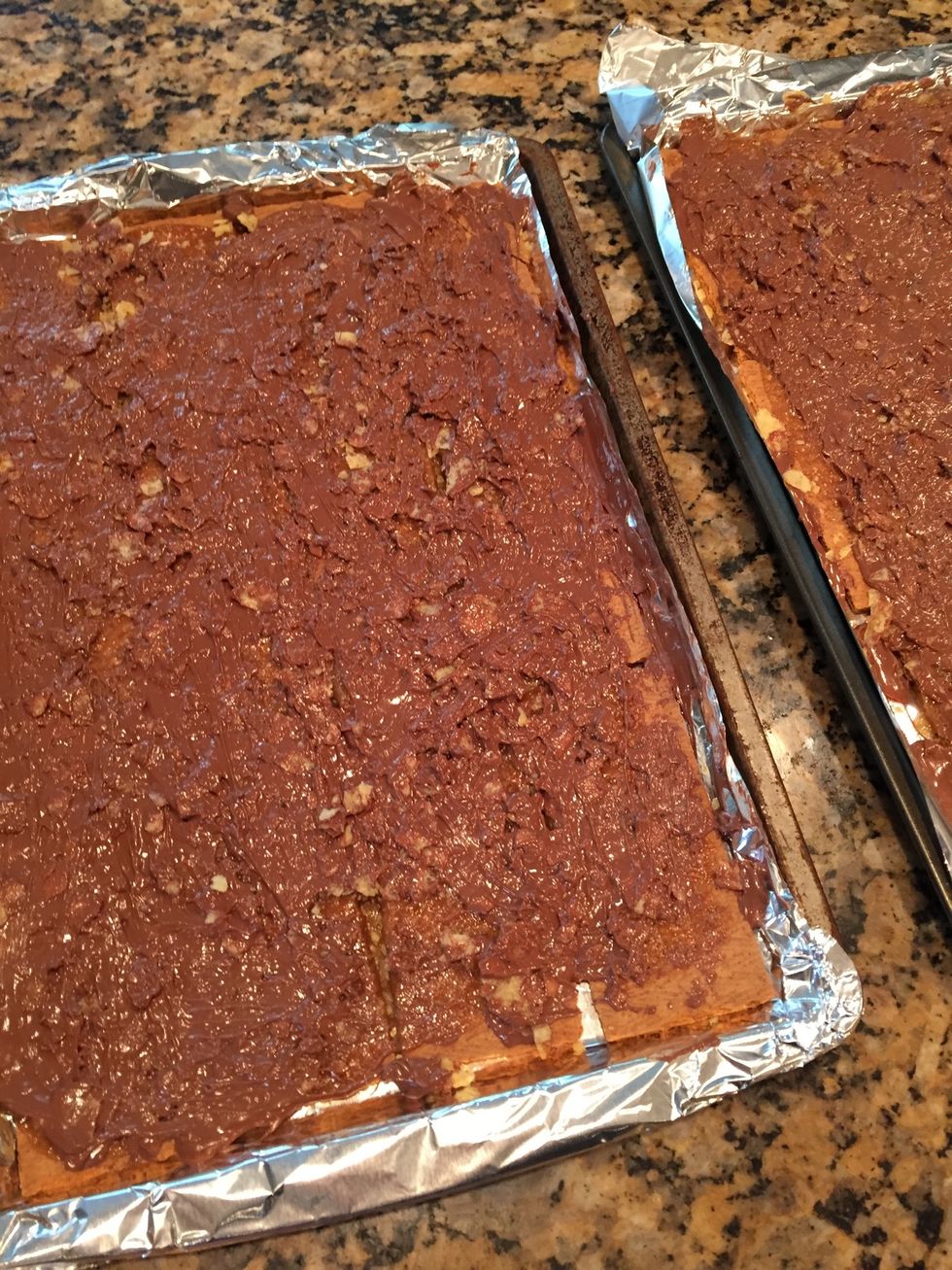 Mix and spread evenly. Place in fridge for about 30 min to an hour