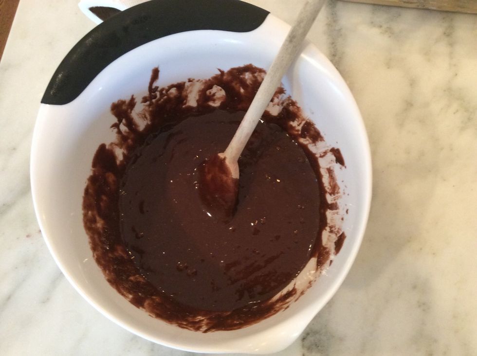 Mix brownie batter following the directions on the back of the box.