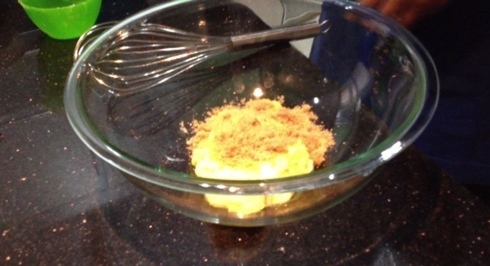 Mix butter and brown sugar.