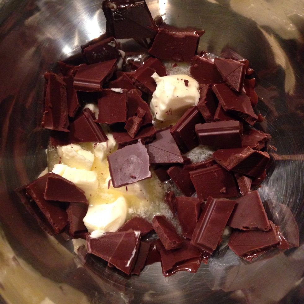 Mix butter and chocolate and melt them in a bain-marie