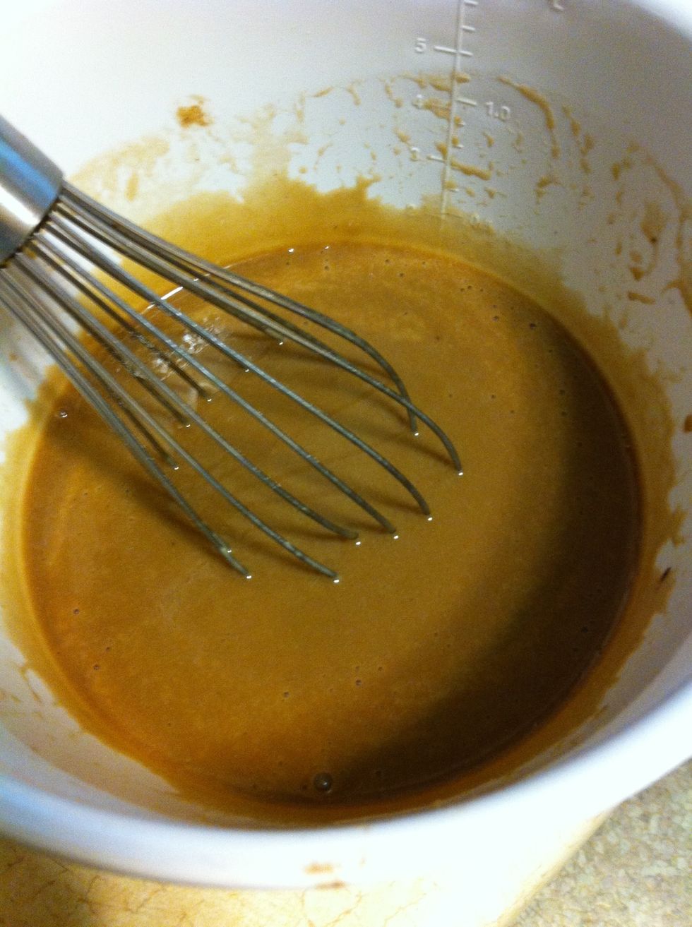 Mix butter+chocolate with eggs