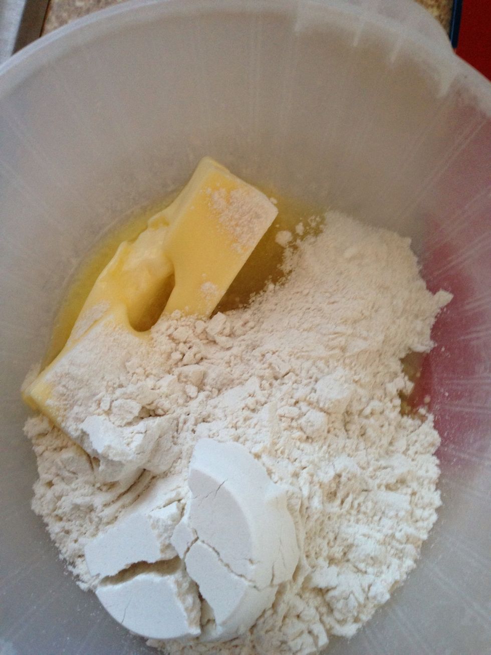 Mix butter flour and sugar