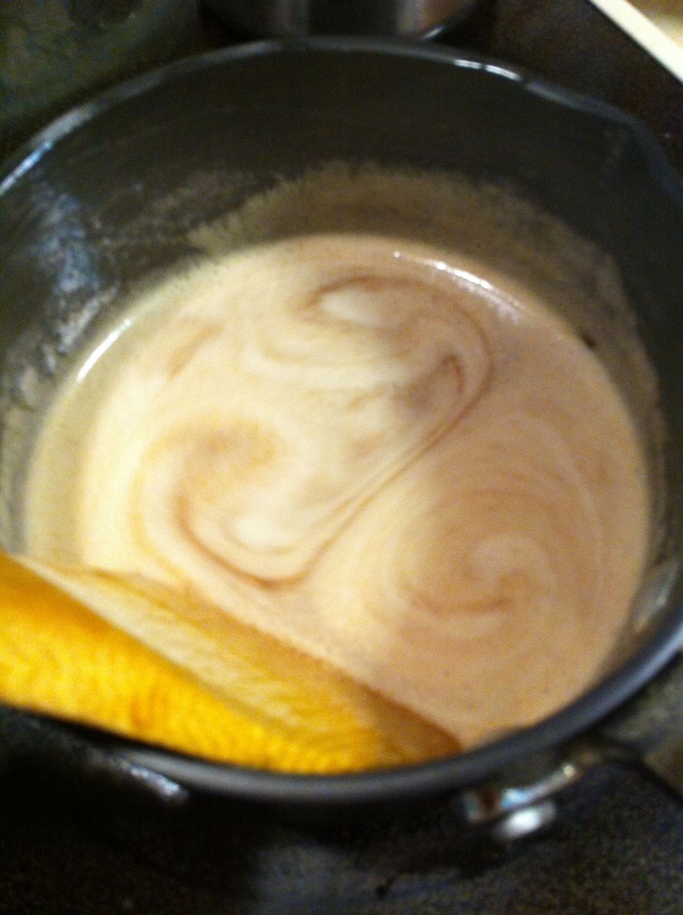 Mix butter then add in a small handful of chocolate chips