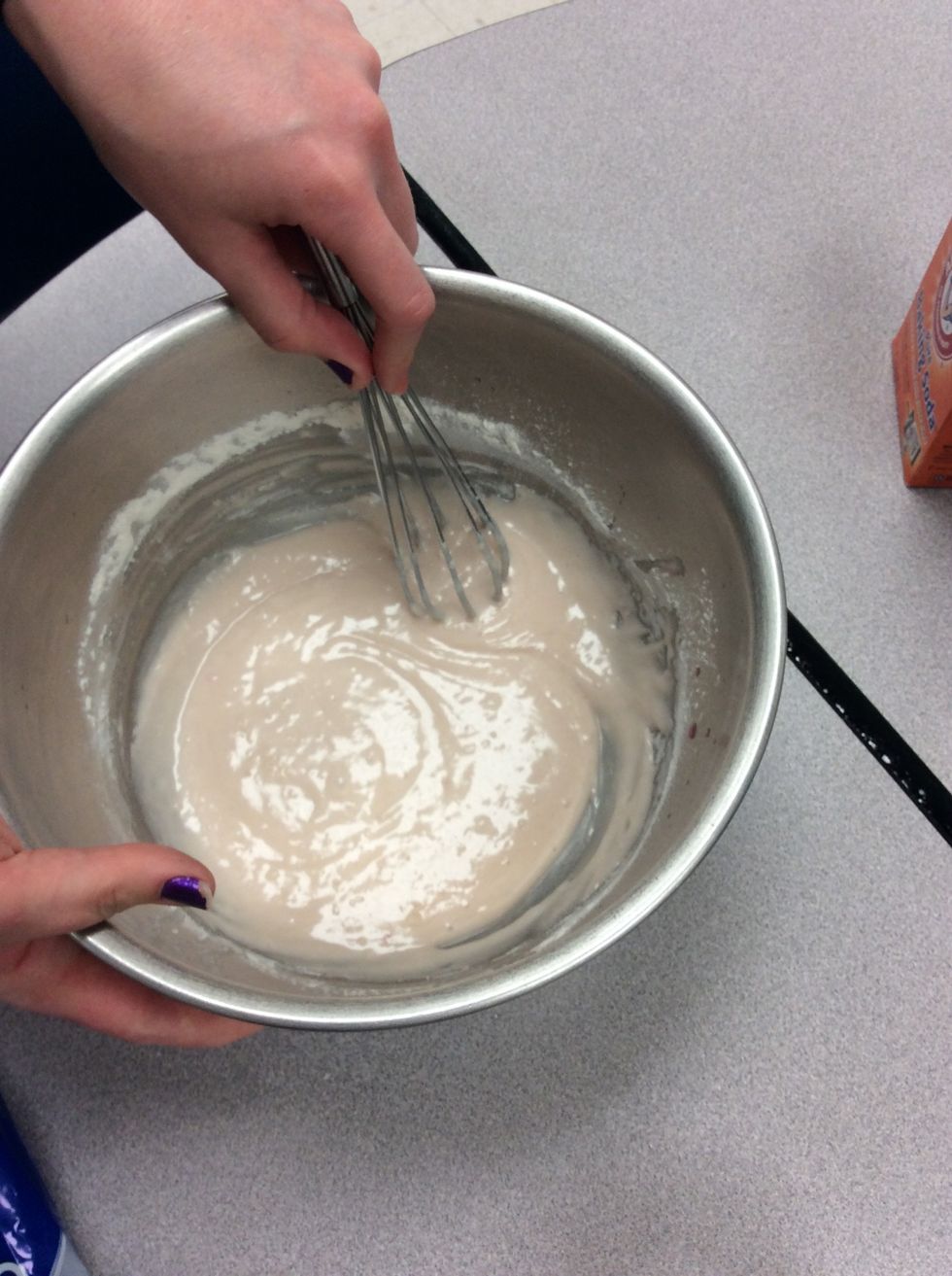 Mix cake ingredients: flour,baking powder, baking soda, salt, sugar, canola oil, egg white, pink lemonade, buttermilk and food coloring.