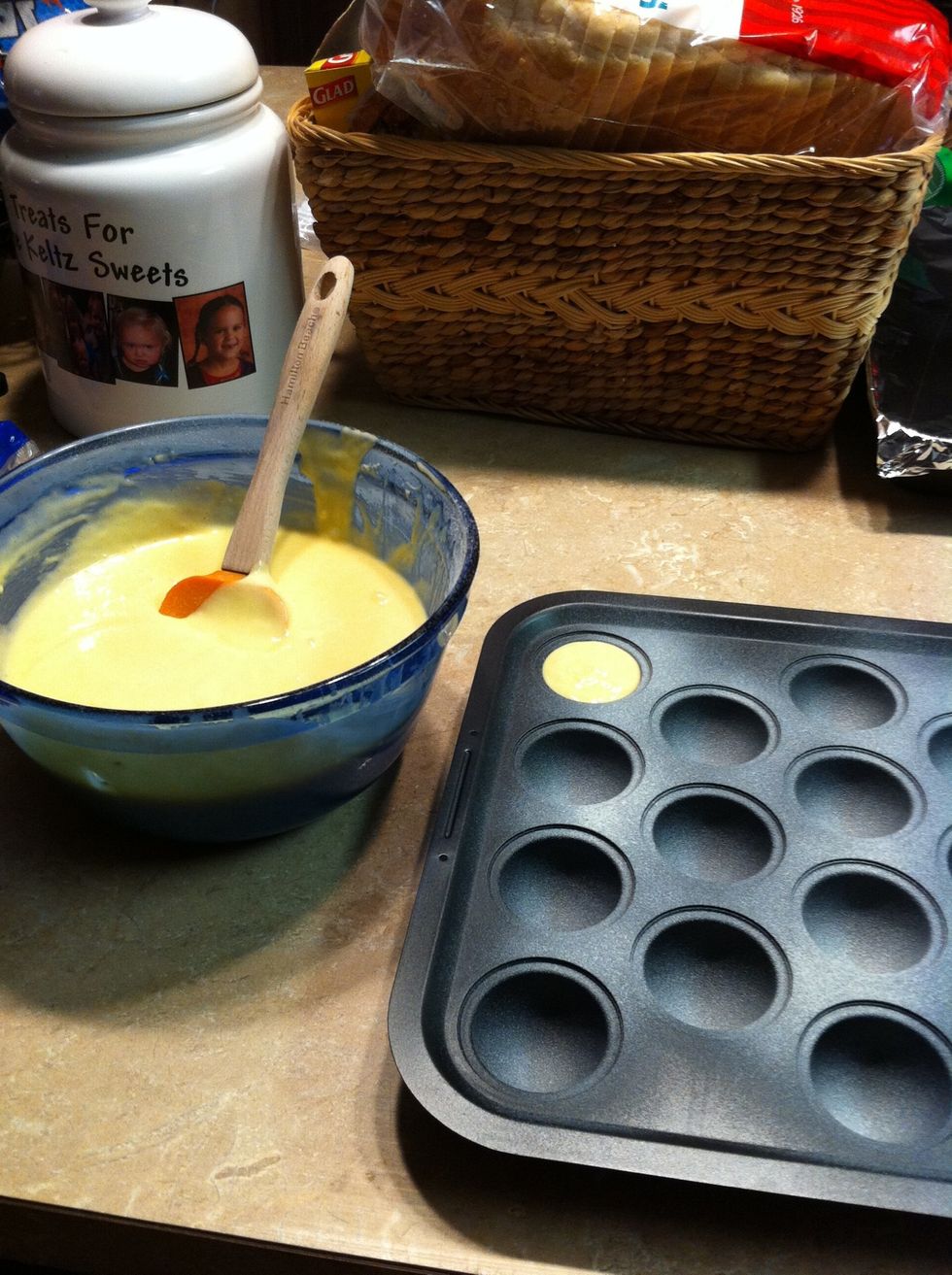 Mix cake mix and pour in pop pan, fill full! Don't be afraid to fill, you don't want little cake pops!!