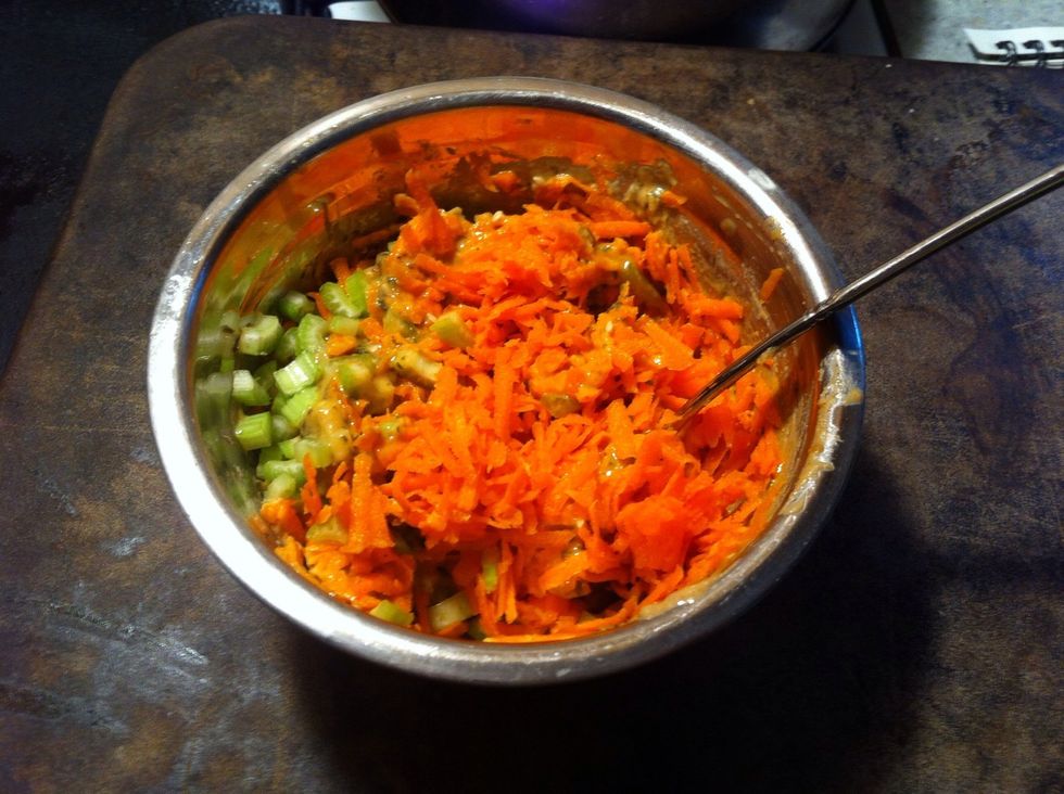 Mix carrots and celery in with dressing...
