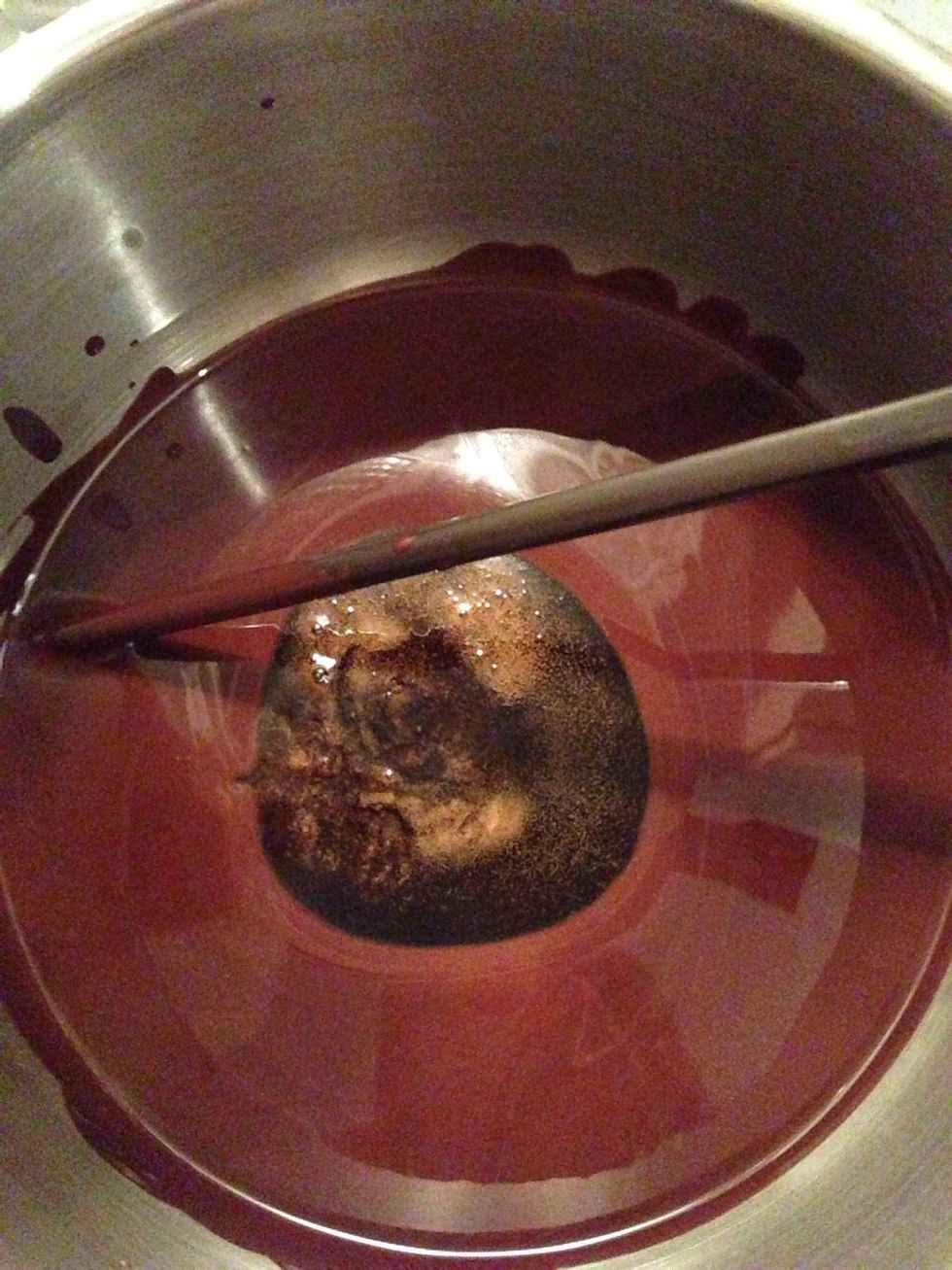 Mix chocolate and sugar mixture together. As you can see, a chopstick is my favorite kitchen equipment ;)