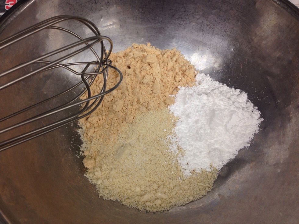 Mix coconut flour, cashew flour and agave powder in a large mixing bowl.