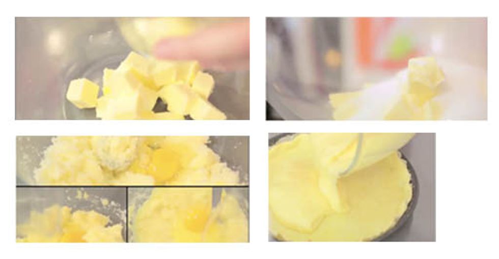 Mix coconut, sugar, butter and eggs. Pour the mixture on the shortcrust and cook for 30 minutes.