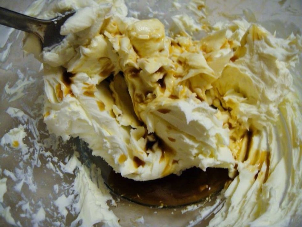 Mix coffee or liquor with mascarpone cheese, taste and add more coffee if desire. *If your mascarpone is very stiff and thick, whisk it in small bowl until it is smooth and creamy.
