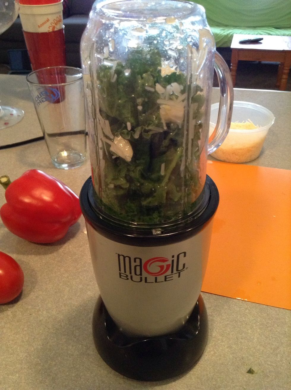 Mix contents of the glass with food processor to magic bullet.