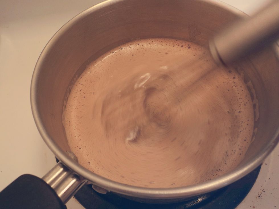 Mix continuously until the mixture thickens. Don't stop mixing or else you might burn the mixture, or let it get chunky.