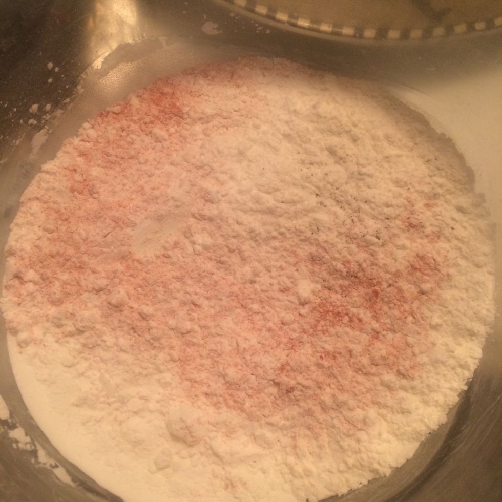 Mix corn starch, salt, pepper and if you want some chilli powder.