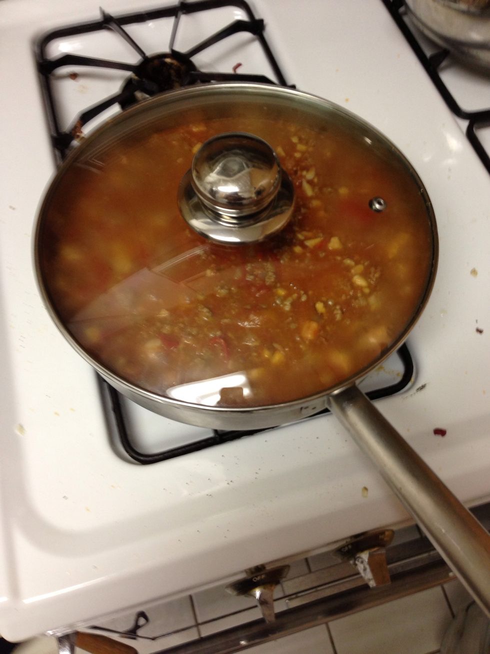 Mix & cover pan. Put on low heat and cook for 95 minutes