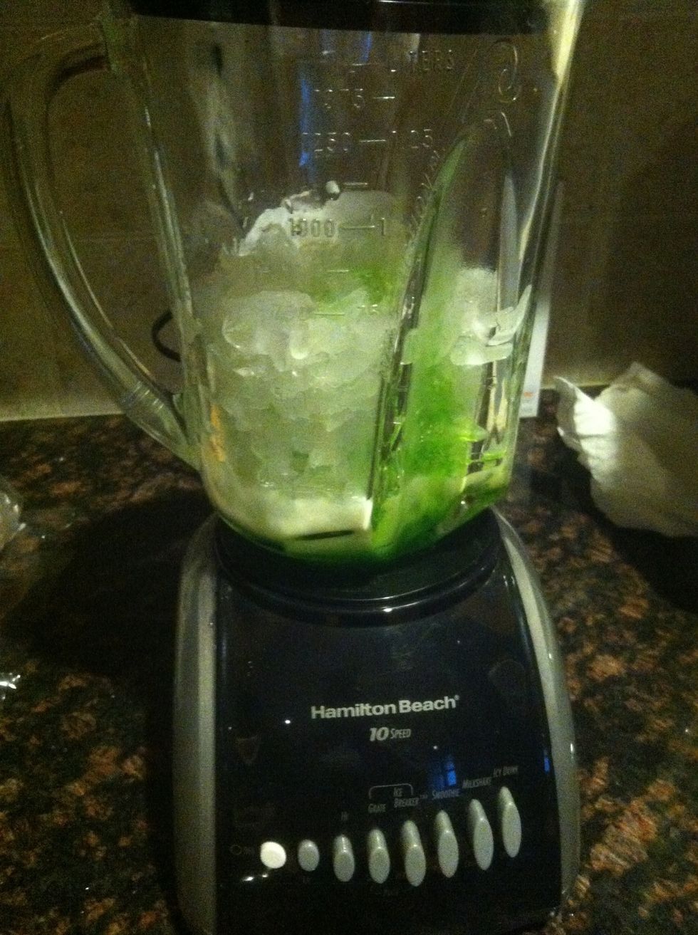 Mix crushed ice, syrup, and milk.