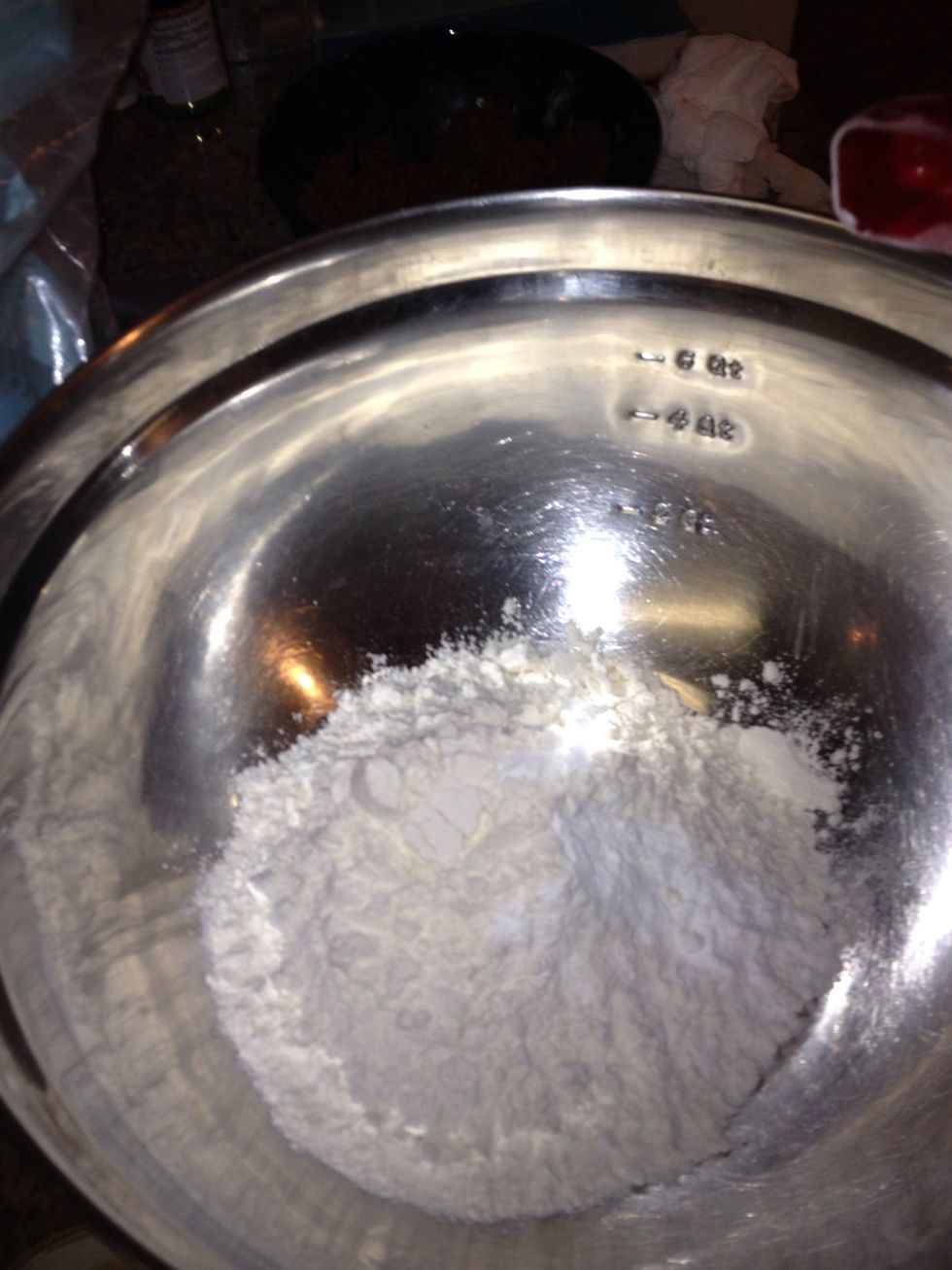 Mix Dry ingredients; 2 cup flour 1 1/2 tsp baking powder 1// tsp baking soda