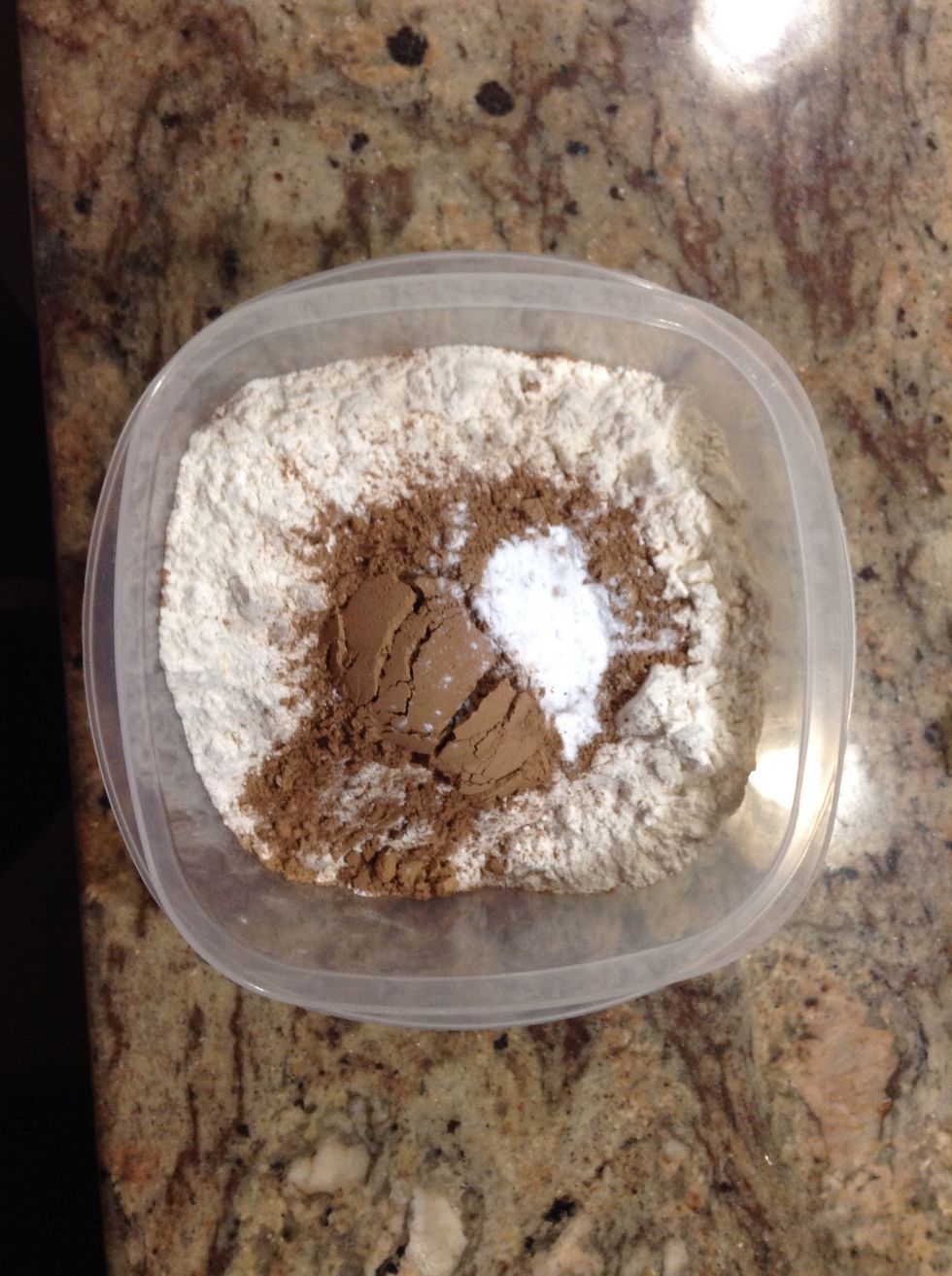 Mix dry ingredients except sugar