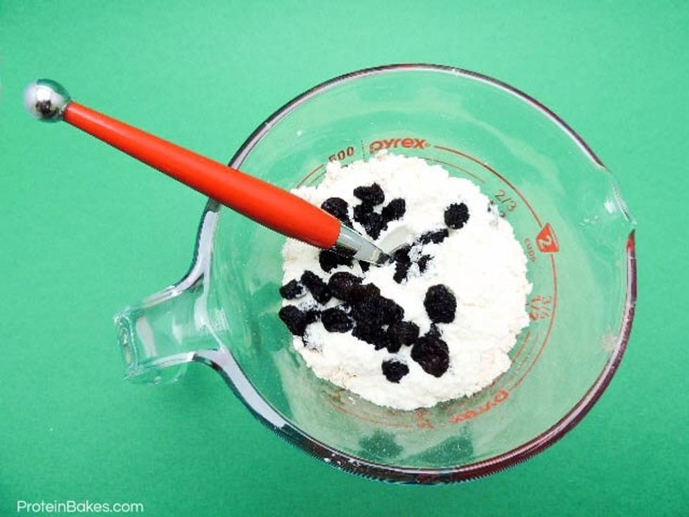 Mix dry ingredients together. It is better to use wide bowl insteal of a measuring bowl. It will be easier to mix. I actually transfered later into a bigger bowl.