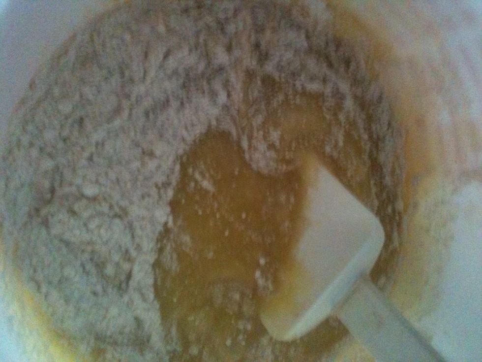 Mix dry then add in the wet ingredients from earlier