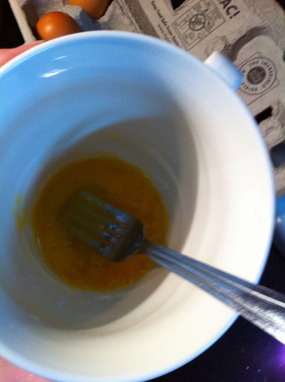 Mix egg in separate cup first.