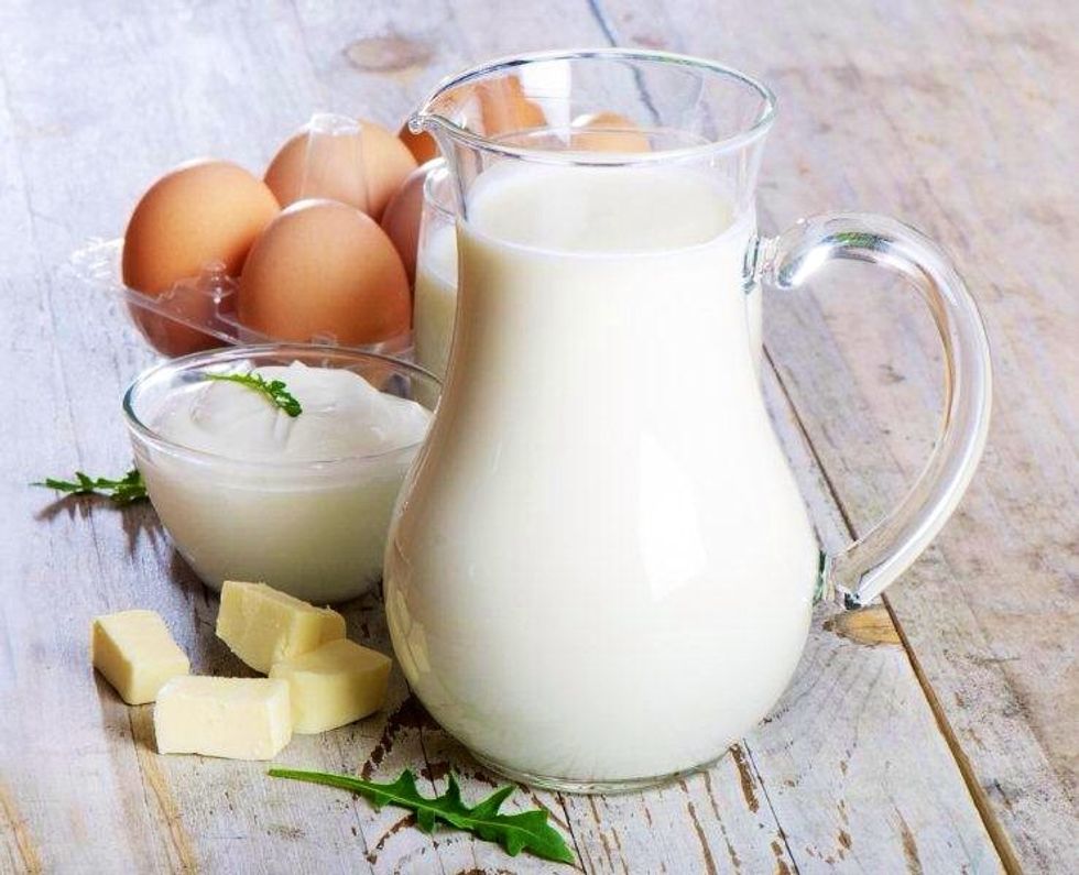 Mix egg, melted butter and buttermilk or milk