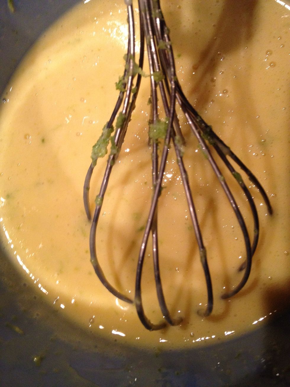 Mix egg yolk, condense milk, key lime zest together evenly. And of course the lime juice!!