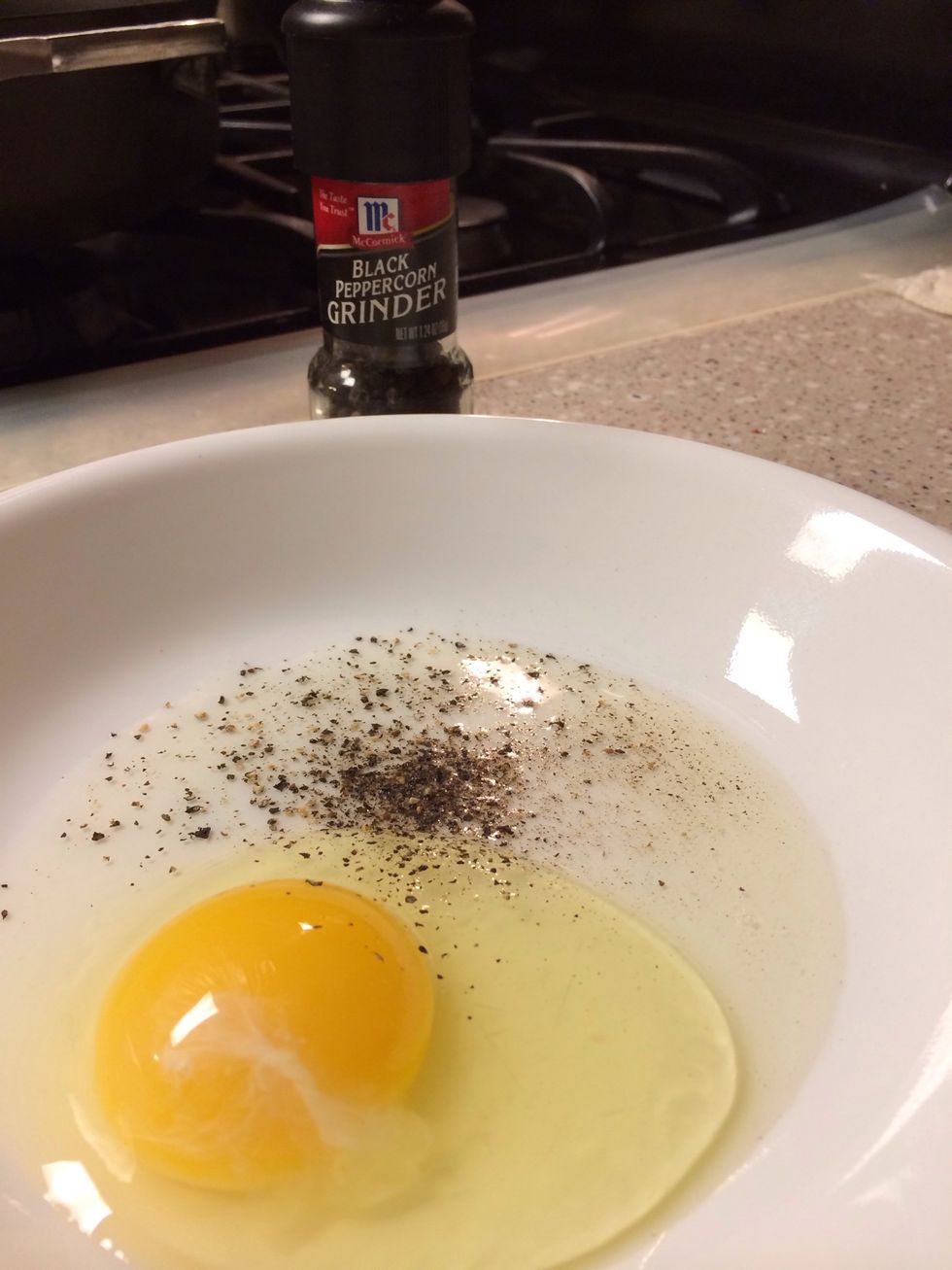Mix eggs and fresh ground pepper in another plate