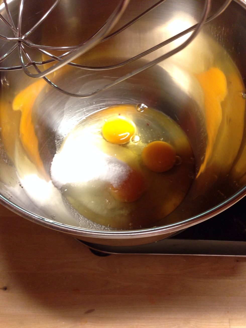 Mix eggs and sugar until very foamy