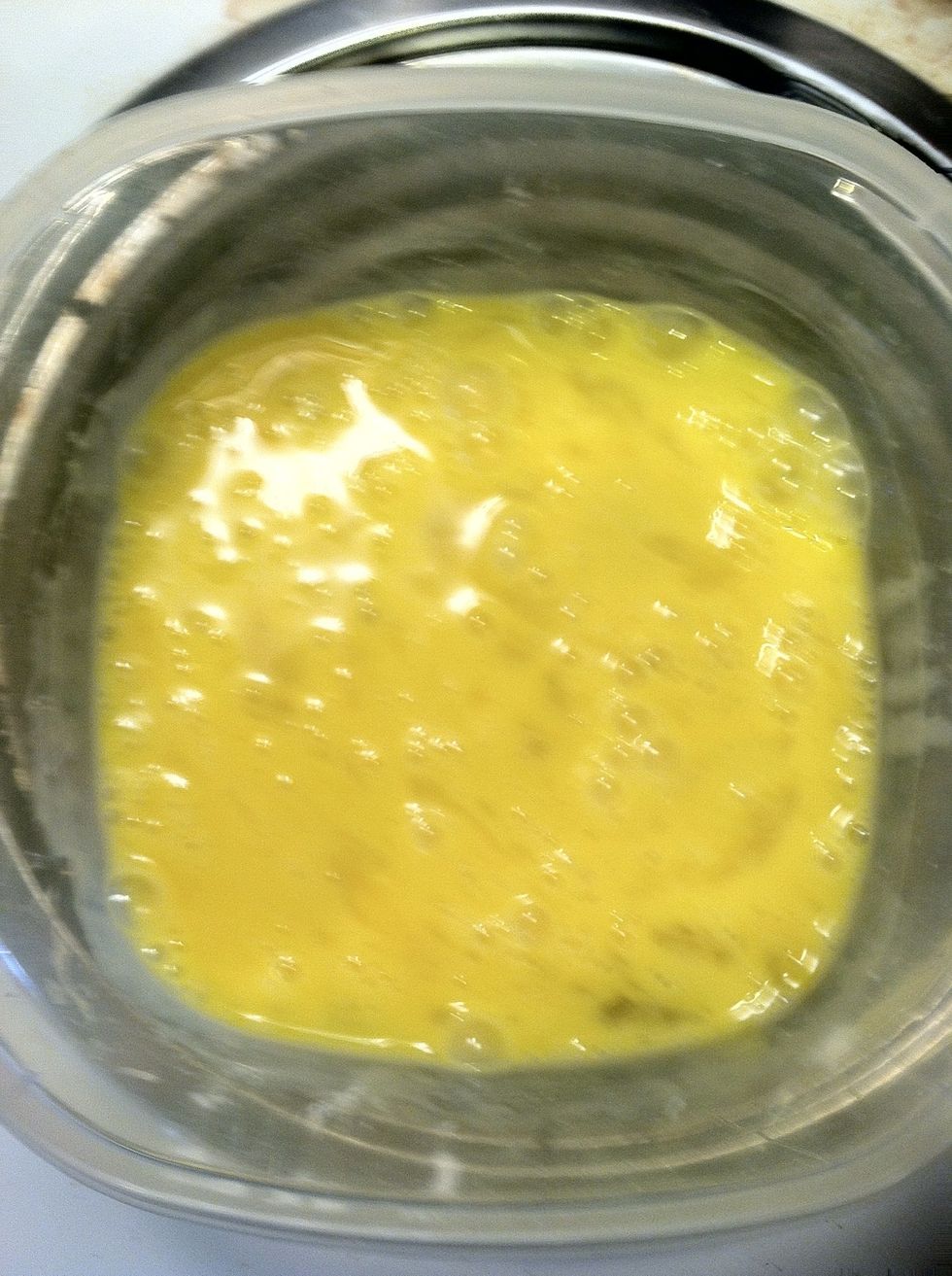 Mix eggs in separate bowl
