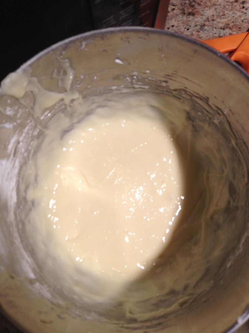 Mix eggs, powdered sugar, and cream cheese