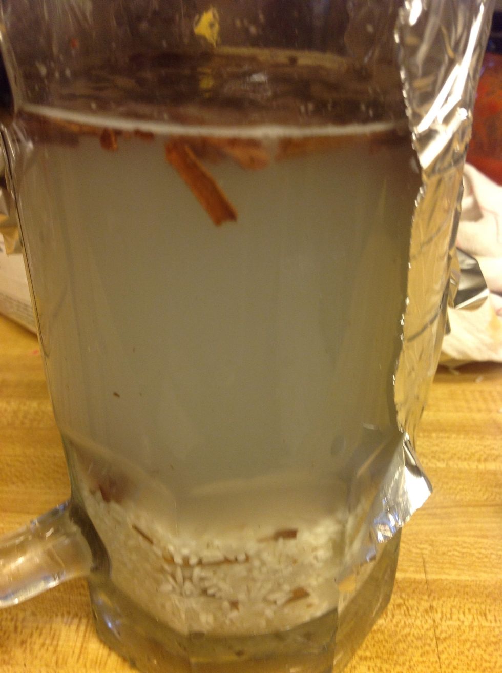 Mix everything and then lightly seal your vessel, if you're using an unusual container like me you can use foil. Store this overnight, or for 6~8 hours.