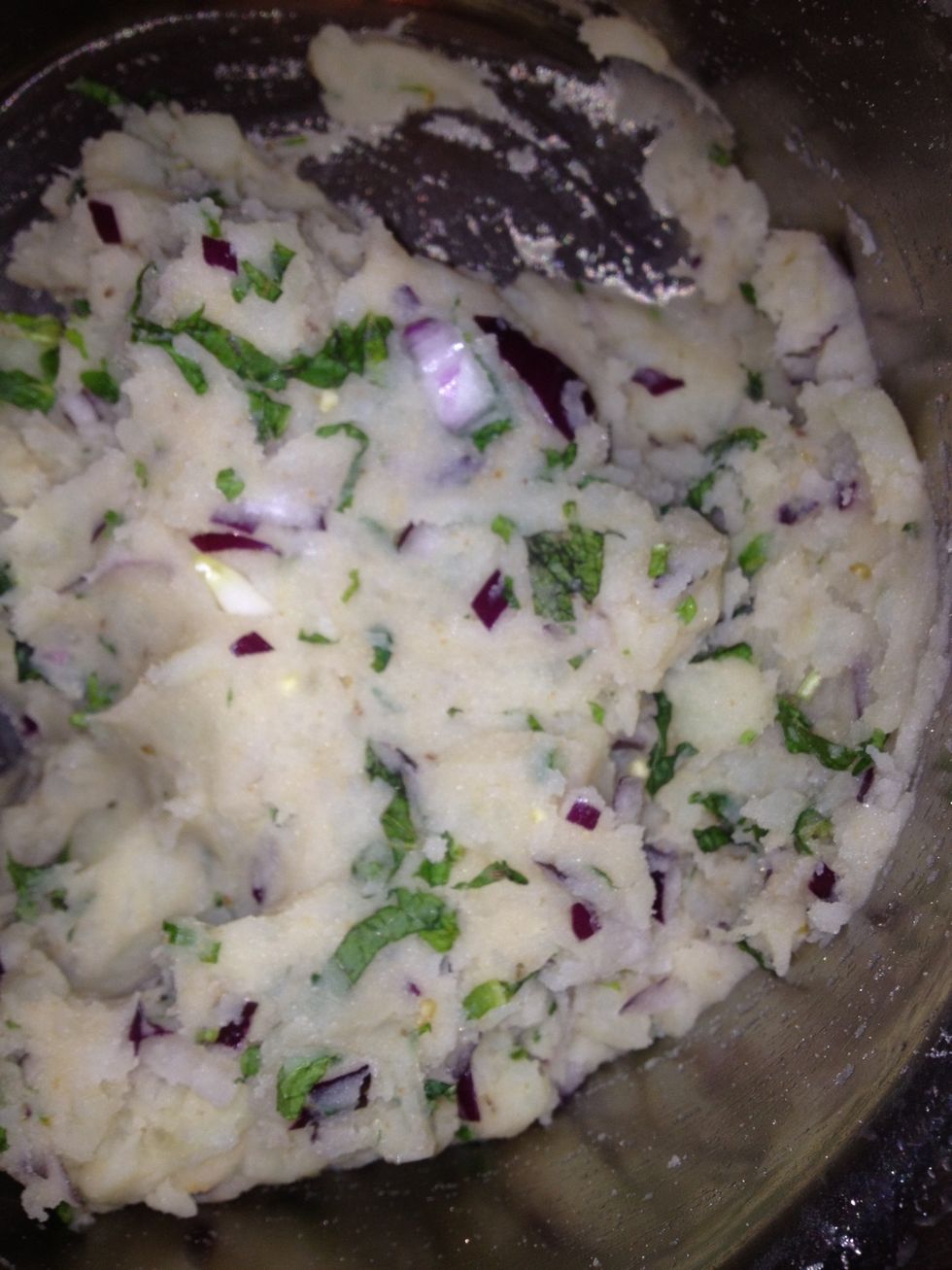 Mix everything except the flour