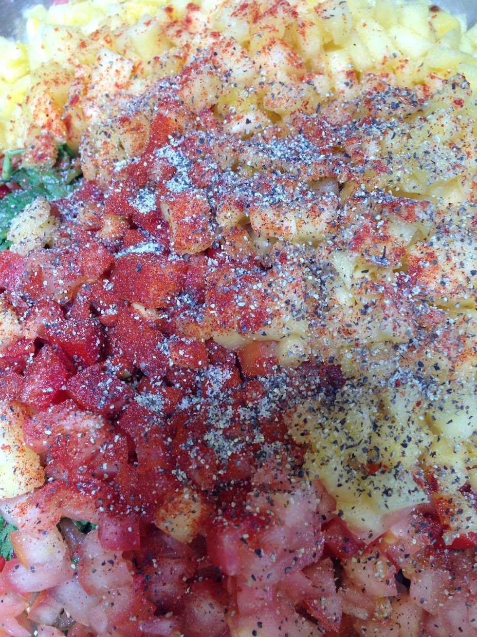 Mix everything together and add pinch of salt, pepper, and lime juice.