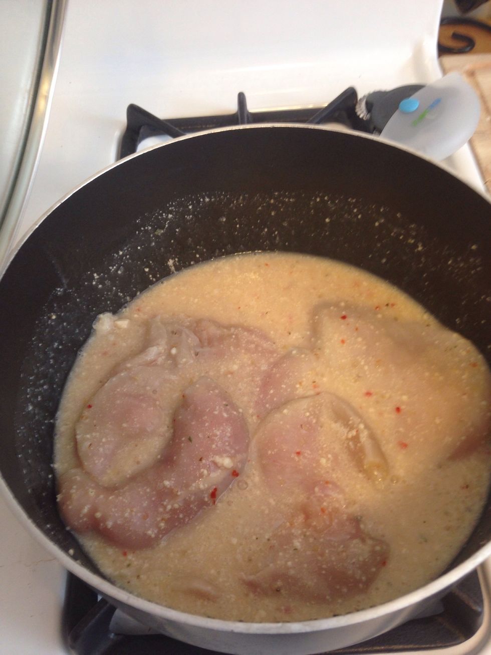 Mix everything together and turn the pan on high heat.