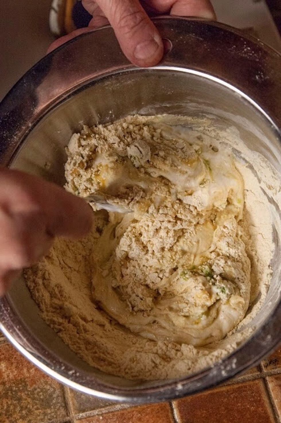 Mix everything together well.You should have a smooth rather thick batter.