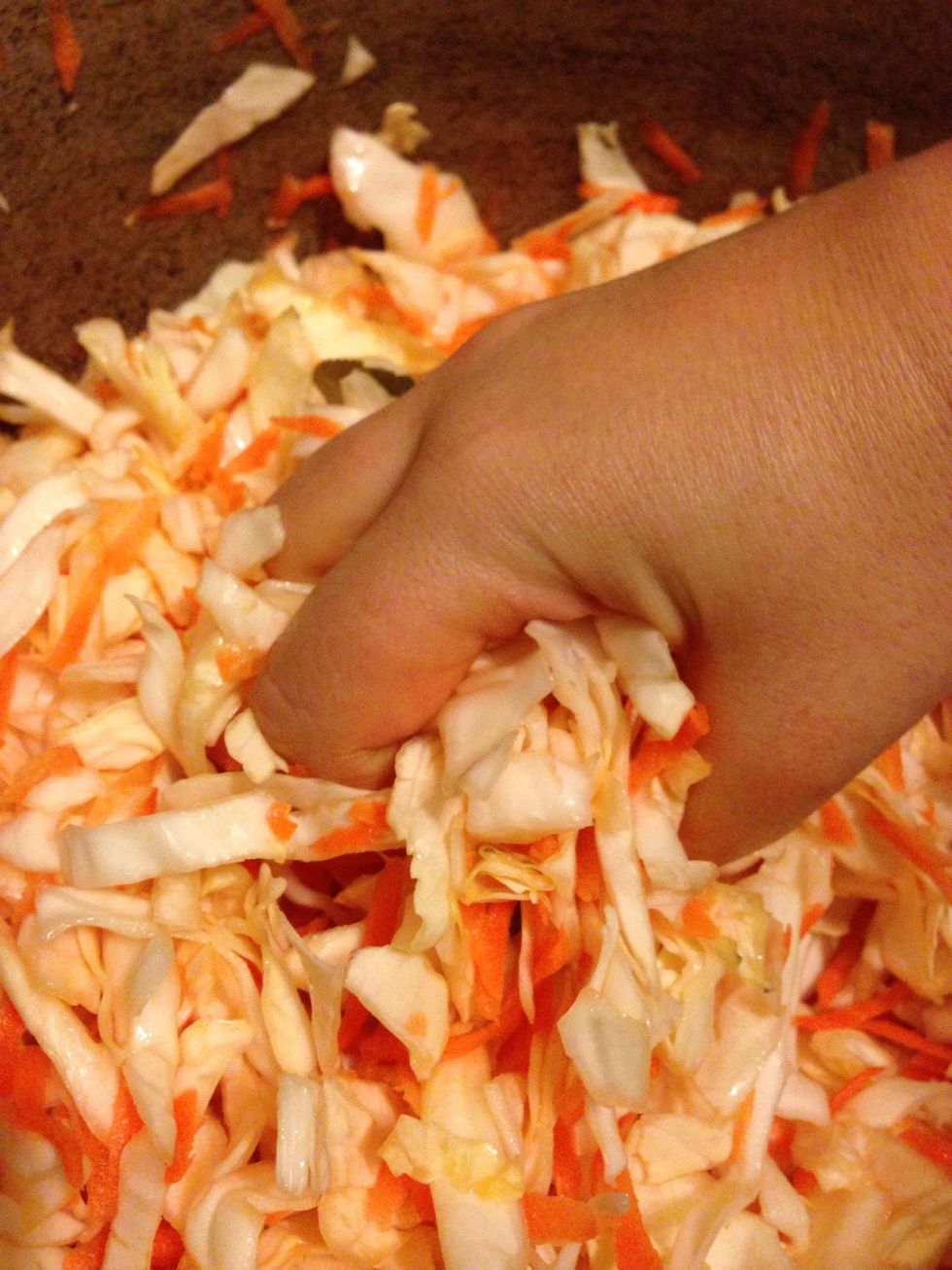 mix everything with your hands, you also can squash the mix a bit