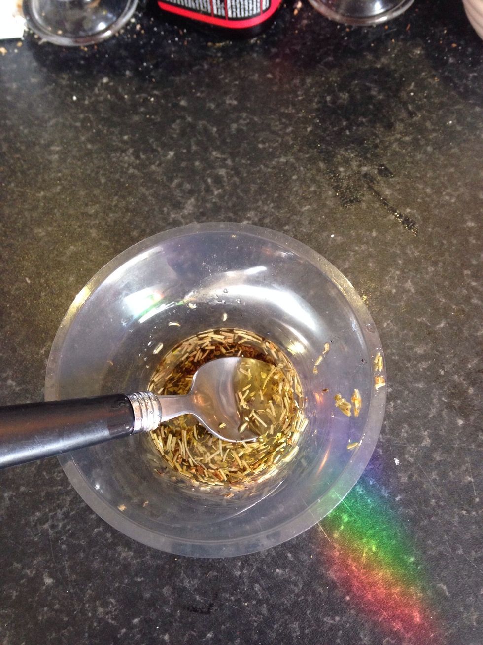 Mix fat from the pan with olive oil and herbs... I used rosemary, oregano , tarragon, salt and black pepper