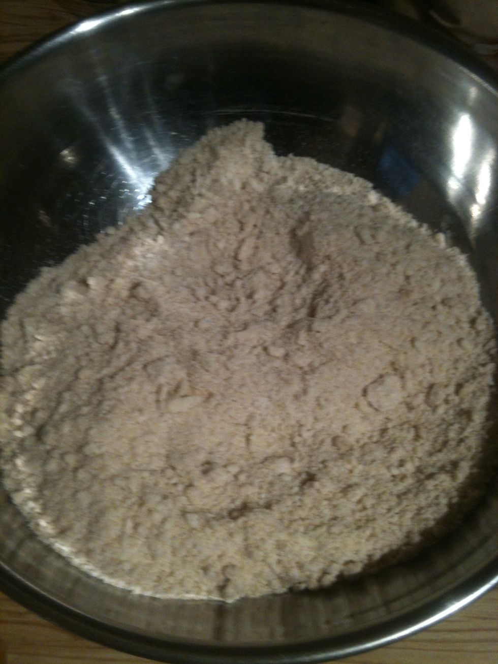 Mix flour, 1/2 cup of butter and 1 cup of brown sugar ( packed) together. Stir until crumbly.