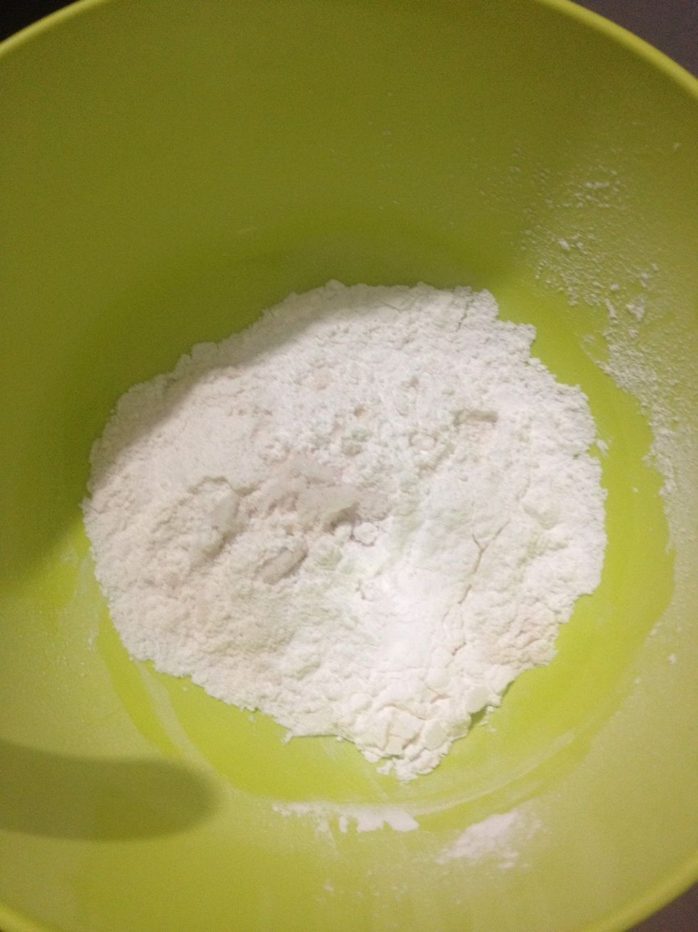 Mix flour and corn flour and add salt