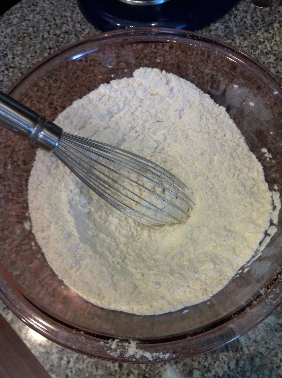 Mix flour, baking soda, and baking powder in a medium bowl.
