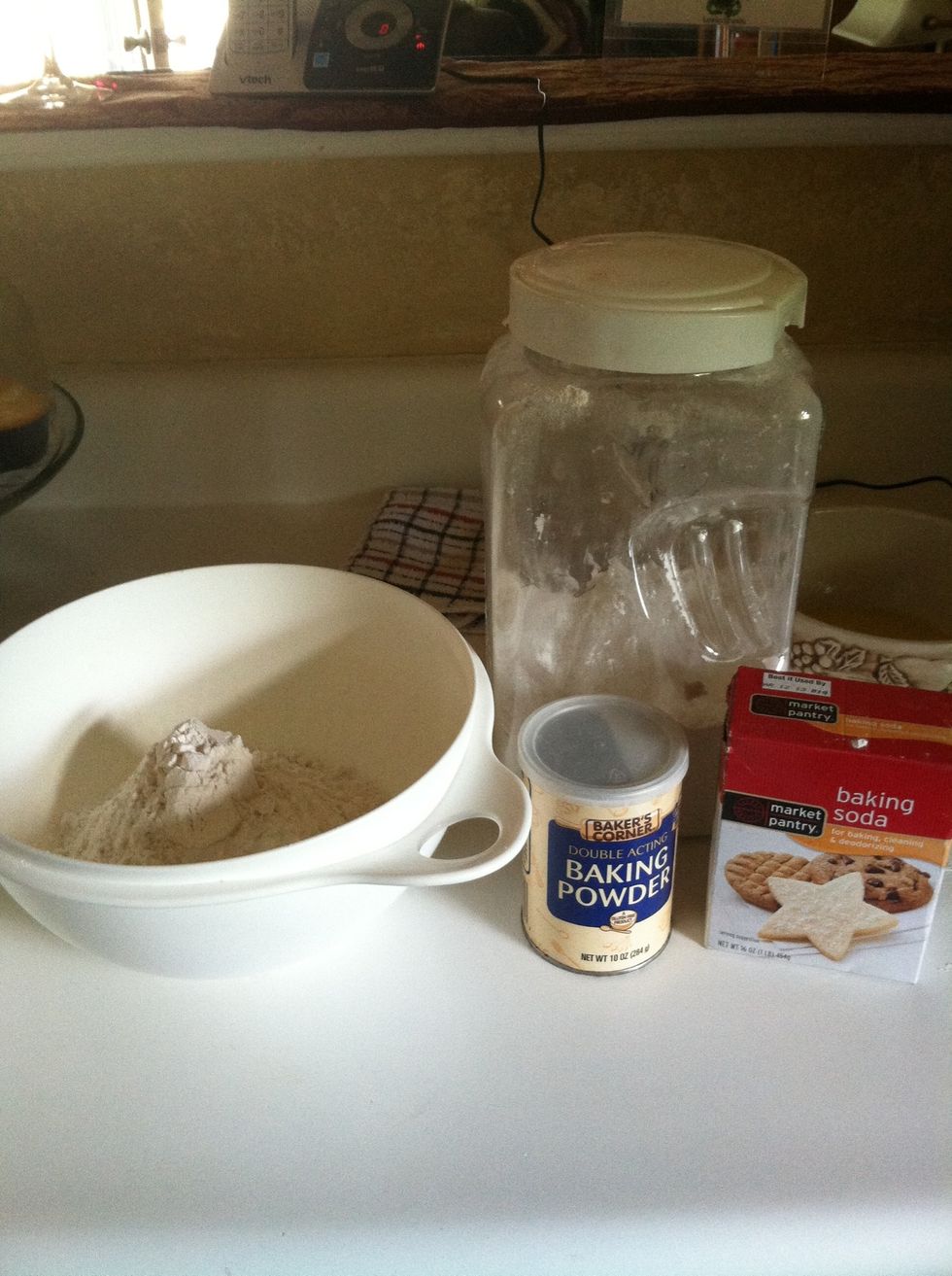 Mix flour, baking soda, and baking powder. (it's usually good to sift it first) set this aside for later.
