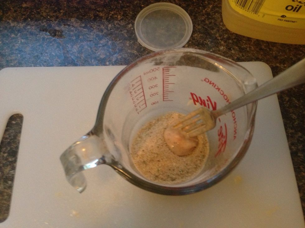 Mix flour, egg and Thai seasoning together in a medium sized mixing bowl. If you like living on the spicy side add cayenne pepper and/or hot pepper juice.