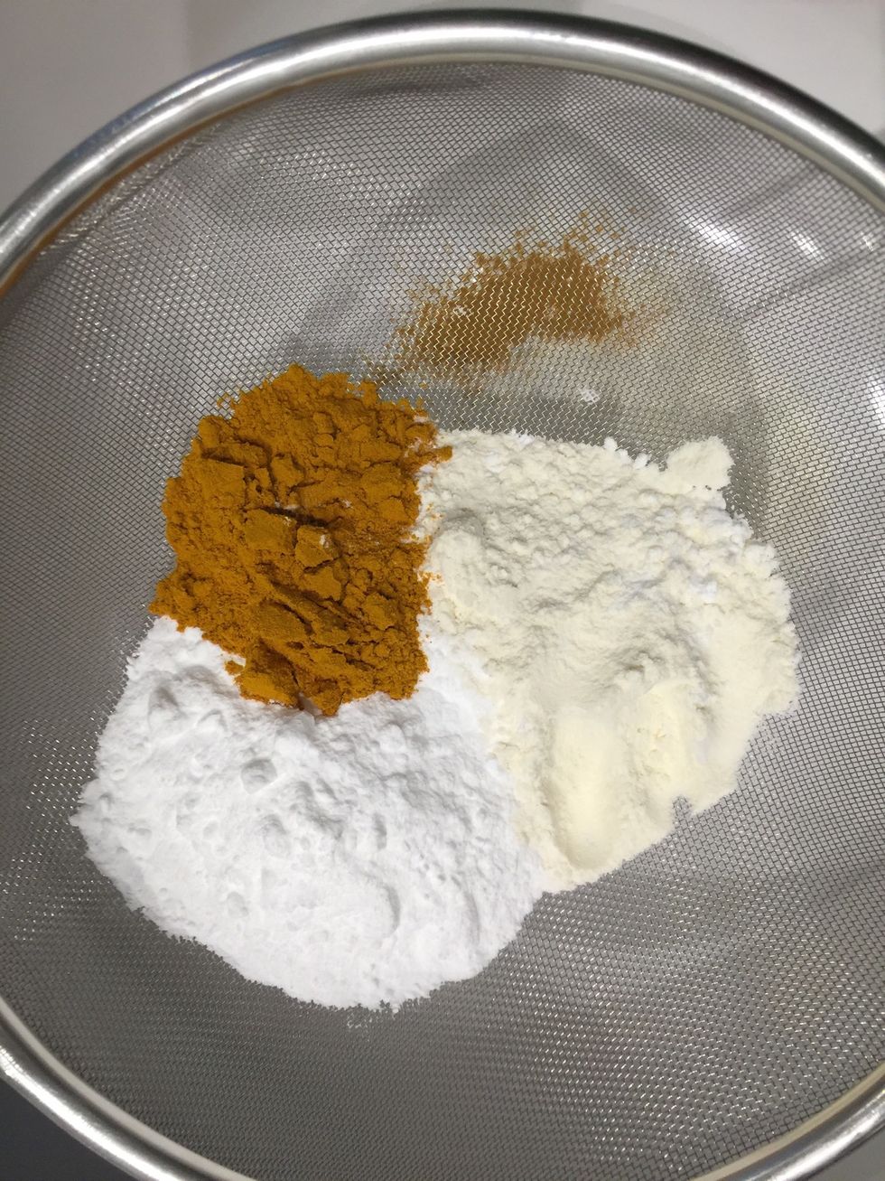 Mix flour+icing sugar+turmeric+ salt. And sift.. Better twice