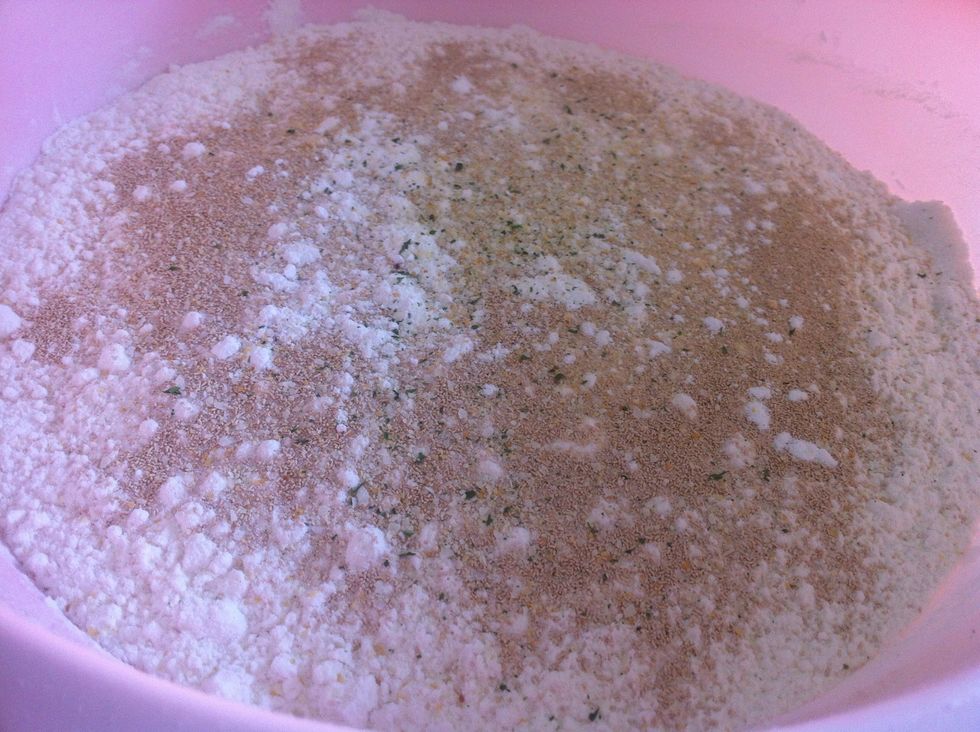 Mix flour, salt, yeast, I used some garlic salt too.